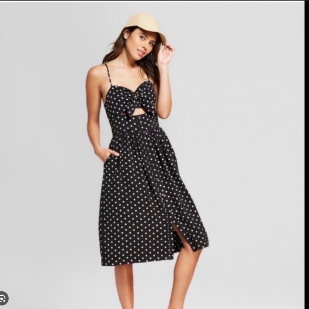 Xhilaration Black & White Pin up Girl Retro Polka Dot Midi Sun Dress Small. - Picture 3 of 13